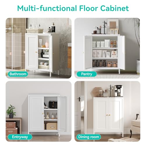 Image of Small Metal Storage Cabinet,23.6 Inch Wide 11.8 Inch Deep,Bathroom Cabinet with Adjustable Shelves,3-Tier 31.5 inch Tall Shaker Cabinet for Kitchen Entryway Living Room,White