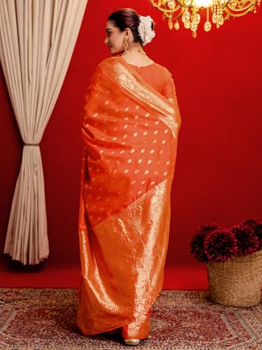 Image of SIRIL Women's Banarasi Jacquard Soft Silk Kanjeevaram Saree with Unstitched Blouse Piece