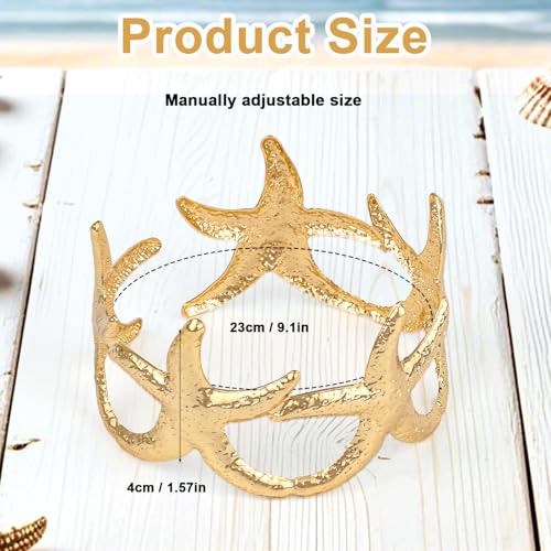 Wide Starfish Arm Cuff Bracelet for Women, Alloy Vintage Chunky Gold Open Bangle Boho Adjustable Summer Beach Jewelry Gift Sea Mermaid Style Irregular Statement Armband2