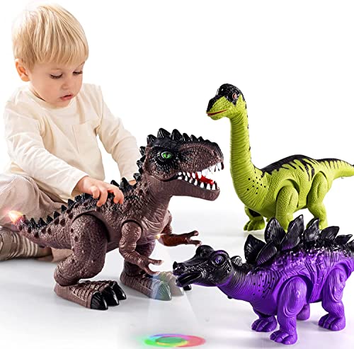 YLMKDE 3 Pack Jumbo Walking Dinosaur Toys for Toddlers 2 3 4 5 6 7 8 Years with Roar Sounds and Lights Perfect Holiday Party Gifts-Dinosaur Toy Boys Childrens Birthday Favors(Randow Colour)