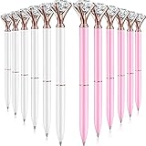 Outus 12 Pcs White Pink Diamond Pens Bridal Shower Ballpoint Pens Black Ink Crystal Metal Bling Gifts for wedding Birthday Bridal Shower Baby Shower Home Office