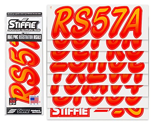 Image of STIFFIE Whipline Orange Crush /Lava Red 3 inch Super Sticky Boat & PWC Registration Decals • Numbers Letters Stickers