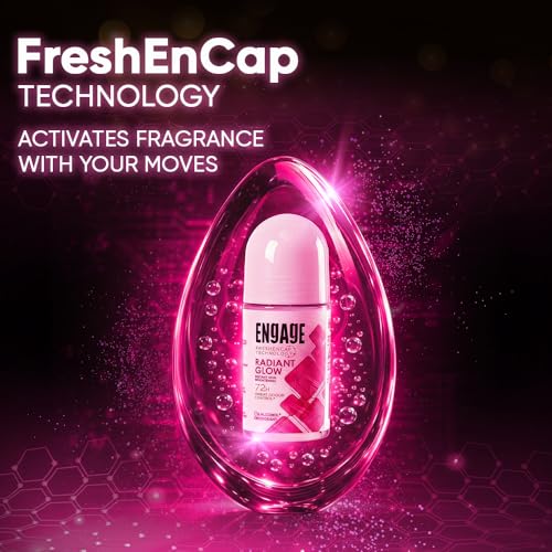 Image of Engage Radiant Glow Underarm Roll On Deo for Women|72 Hour Sweat & Odour Protection|Instant Skin Brightening|Advanced Antiperspirant Formula|FreshEncap Technology| 0% Alcohol|Non Sticky|50ml