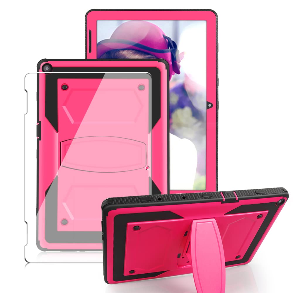 ZZHAO for Walmart Onn 10.1 inch 2nd Gen 2020 Case (Model:100011886) Tablet Case,Built-in Stand Shockproof Hybrid Rugged Kids Friendly Case Come with Tempered Glass Screen Protector (Pink,1 Pack)
