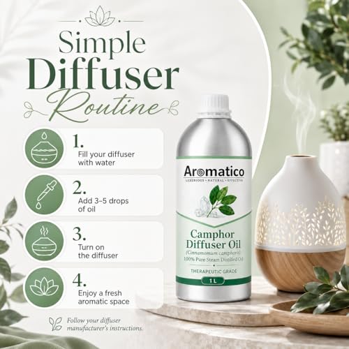 Image of Aromatico Camphor Diffuser Oil for Home Fragrance, Premium Aromatherapy Diffuser Oil, Fresh Camphor Aroma for Diffusers | Potpourri and Room Oil - 1 LTR