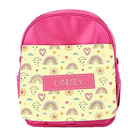 Print Maniacs Personalised Sparkle Rainbow Kids Backpack Junior Toddler Shoulder Rucksack School Lunch Swimming P.E Bag (Pink) Cover