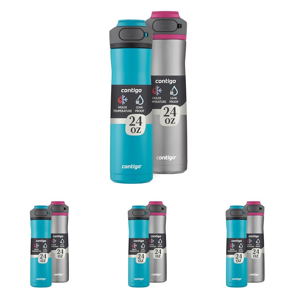 Contigo Cortland Chill 2.0 Vacuum-Insulated Stainless Steel Water Bottle Spill-Proof Lid Preserves Temperature for Hours 24oz Juniper &amp; Dragonfruit Ideal for Travel and Daily Use,(Pack of 8)