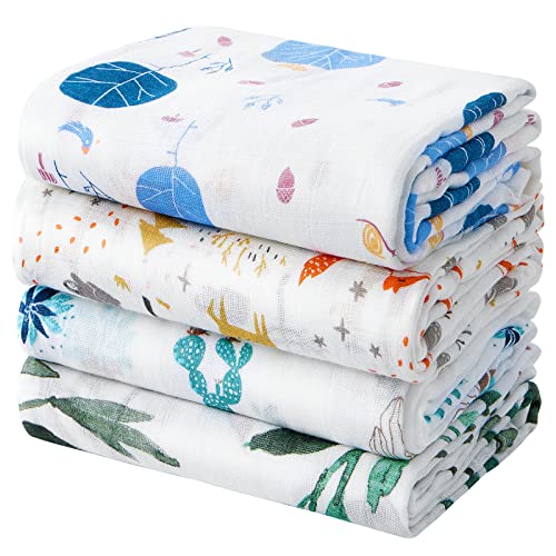 Image of SYNPOS Muslin Swaddle Blankets for Newborn, Unisex Baby 4 Pack Breathable Soft Receiving Blanket, 47 x 47 inches Large Swaddles Wrap Clothes, Infant Boys Girls Shower Items, Infant Gift