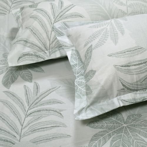 Image of Huesland by Ahmedabad Cotton 144 TC Double Bedsheet Cotton with 2 Pillow Covers | Mosy Sage, Olive Sage & Pale Sage