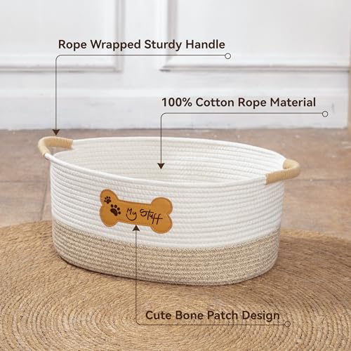 Dog Toy Basket - Cotton Rope Dog Toy Bin With Handle - Cute Woven Pet Toy Box - Perfect Toy Basket For Pets - Storage Baskets For Organizing - Toy Box For Dogs - Image 3
