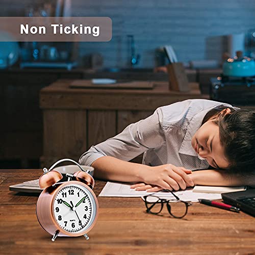 Cuzloma Retro Alarm Clocks Bedside Non Ticking Battery Powered Loud Twin Bell Bedroom Clock Vintage Old Fashioned with Night Light for Heavy Sleepers - Image 3