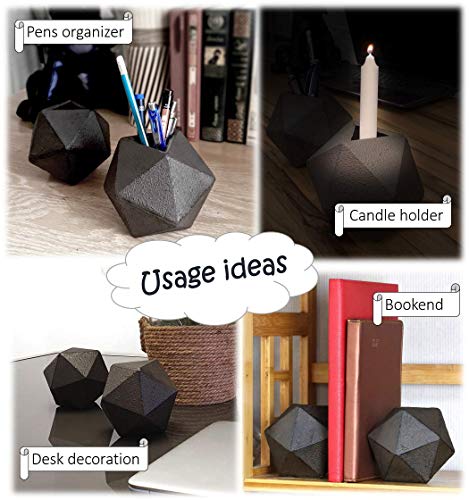 Ambipolar Geometric Decorative Ball Shaped Bookends, Modern Cast Iron Black Bookends for Office Desk, Book Shelf, Room Decor, Home Office, Book Stand or Organizer, Set of 2. Antique Black - Image 6