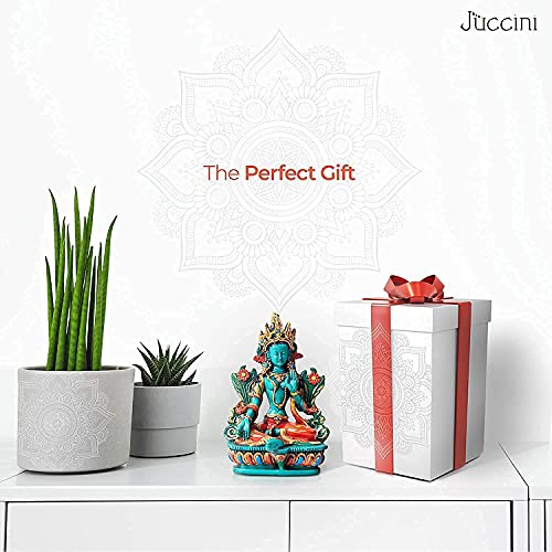 Juccini Buddha Statue Outdoor Indoor - Handmade 6" Colorful Small Buddha Statues For Home Decor - Spiritual Buda Decoration Statue (Green Tara) #TOP6