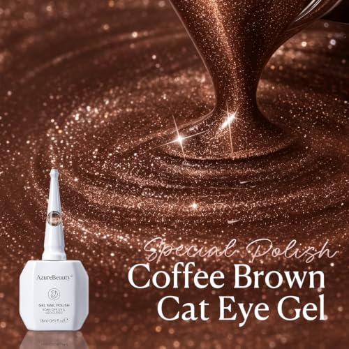 Image of AZUREBEAUTY 18ML Brown Cat Eye Magnetic Gel Nail Polish | Brown Coffe Glitter Gel Polish Magnetic Shimmer Effect Soak Off UV French Nail Art Design Salon DIY Manicure Gift for Women
