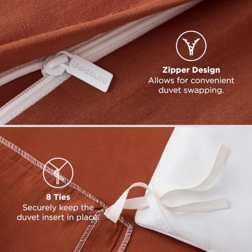 Image of Bedsure Prewashed Twin Duvet Cover, Cotton-Like Bedding Set, Terracotta | Ultra Soft, Relaxed Texture, Twin XL Breathable Comfort, Hidden Zipper, 8 Corner Ties, Easy Care, Year-Round Use