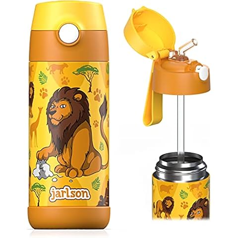 JARLSON Children's Drinks Bottle, Thermal Stainless Steel Water Bottle, 350 ml, BPA Free, Leak-Proof, with Straw, Bottle for School, Nursery Cover