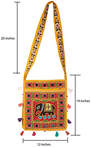 Tribe Azure Hobo Cross Body Elephant Messenger Shoulder Bag Mirror Embroidered Roomy Women Purse Tote Colorful Casual Everyday Hippie Boho (Mustard) #TOP2