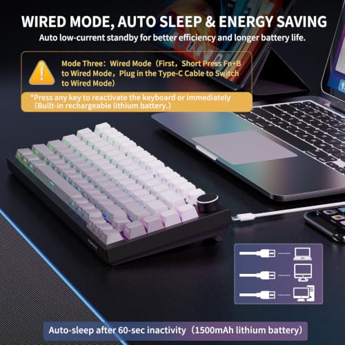 Image of FOPETT Wireless Mechanical Keyboard Rechargeable Adjustable Backlight Three Mode Wired /2.4G /Bluetooth Side Engraved for Laptop /Windows /PC - Gradient Grey Black