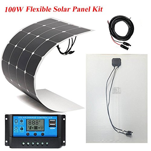 Brillihood 100W Flexible Solar Panel +20A 12V/24V LCD Controller For Boat Caravan Home or Off-grid/Backup Solar Power systems