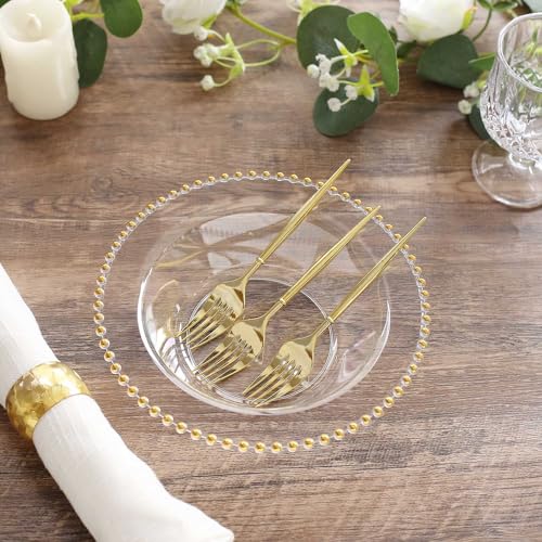 Efavormart DSP_BO4239_12_CLGD Efavormart 10 Pack Clear Plastic Soup Bowls With Gold Beaded Rim, Round Disposable Dessert Salad Bowls thumb #1