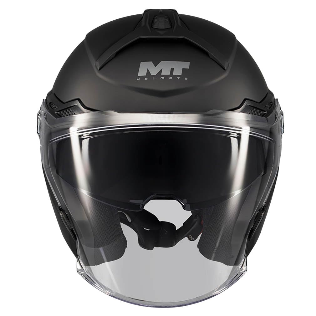 MT Cosmo SV Pure Designed Negro Mate Bluetooth Sena Integrado - Casco de Moto Jet Abierto con Visor Solar - Helmets Unisex Hombre y Mujer - Homologado ECE 22.06