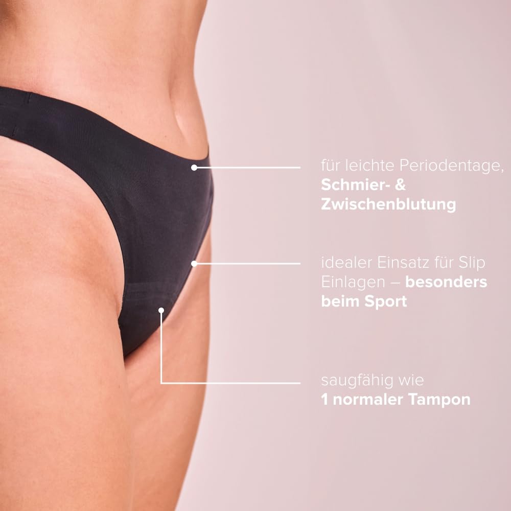 JUNO & me – Period Panty Seamless String Light - Periodenunterwäsche bei Leichter Blutung - 8 Stunden Auslaufschutz & saugstark wie 1 Tampon - aus natürlichen Bambusfasern - Periodenslip Damen