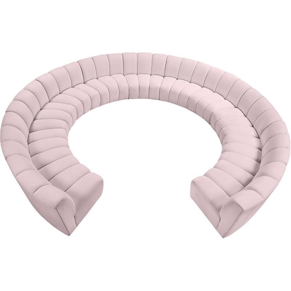 MAKLAINE Modular Velvet Sectional Sofa 11-Piece Set Pink Finish Stainless Steel Frame Deep Channel Tufting Contemporary Design 183