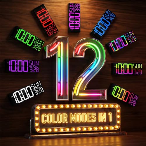 Image of JALL 17.98 inch Large Digital Wall Clock with RGB Lights & Remote, Digital Clock with Bluetooth Sync & DST, Wall Clock with Temperature & Seconds Display, Clocks for Living Room, Seniors