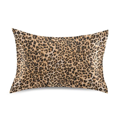 Brown Leopard Camo Silk Satin Pillowcase for Hair and Skin Envelope Closure Soft Silky Wrinkle Resistant Bedroom Bedding Standard Size Pillow Cover 1pc 20x26in