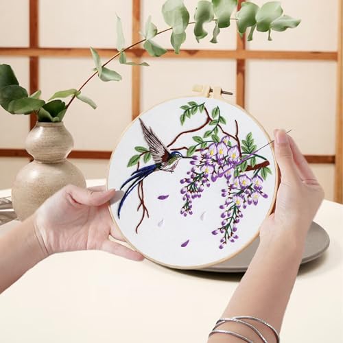 Image of Ohcol 3 Sets Hummingbird Embroidery Kit for Beginners Needlepoint Kits for Adults Cross Stitch Kits with Clear Instructions,Easy Funny Stamped Bird Patterns Fabric Hand Crafts