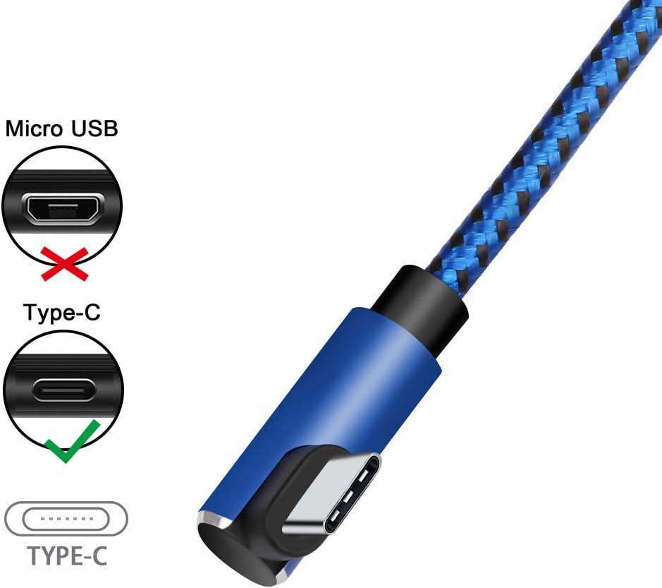 CTREEY Compatible for USB Type C Cable Right Angle, 90 Degree [3 Pack 3ft 6ft 10ft] 2.0 Fast Charger Nylon Braided Cord for Samsung Galaxy S9 S8 Plus Note 9 8,Google Pixel XL,Moto Z Z2,LG V30 G6 G5