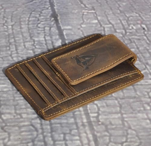 RFID Genuine Leather Money Clip Wallet, Credit Card Case Holder, Front Pocket Slim Wallet, Wild Style (A Brown)3