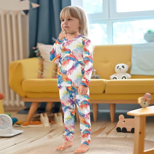 ALAZA Parrot Palm Leaves Pajama Set Pijamas Para Niños Long Sleeve Sleepwear4