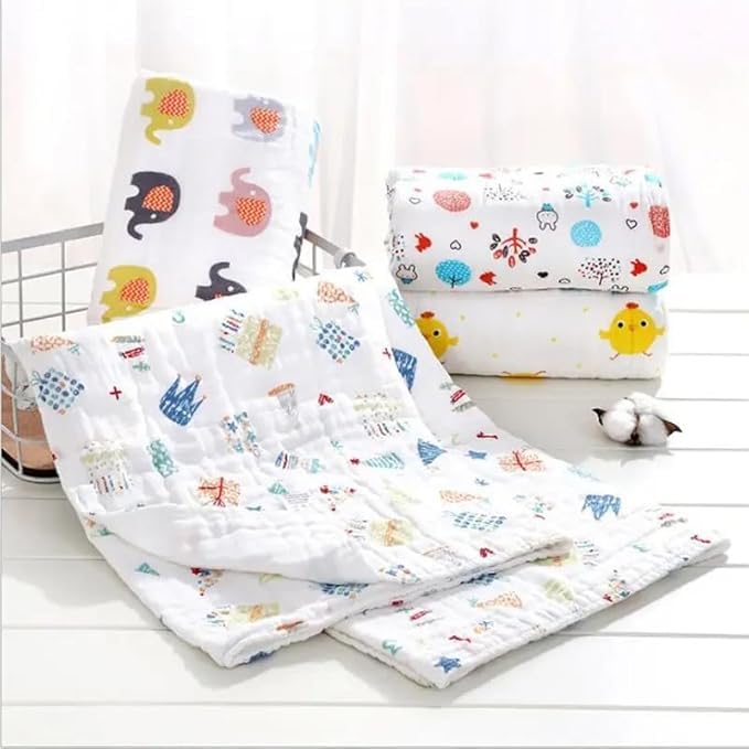 Image of Muslin Cotton Printed Bath Towel for Babies Cotton Super Soft Towels for Newborn Baby Highly Absorbent Bathing Towel,Kids Boys and Girls Size 50 x 100 cm (White Printed (Pack of 1))