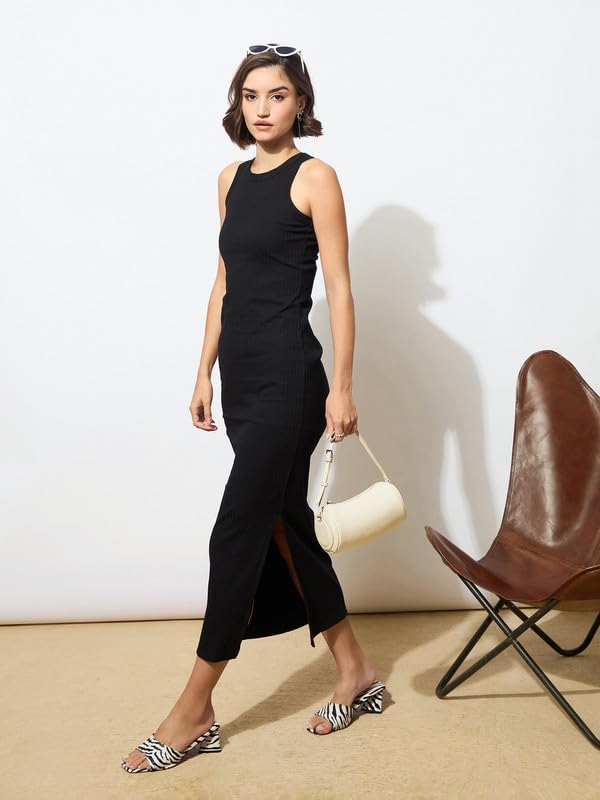 Image of barcino Black Rib Sleeveless Bodycon Maxi Dress