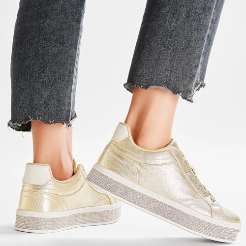 GOSERCE Women's Fashion Sneakers with Sparkly Glitter Rhinestone Sneakers Platform Tennis Shoes Trendy Cute Comfortable Casual Dressy Wedding Bridal Walking Concert Fall4