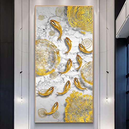 Peintures toiles carpes koï dorées KEBIA grand format style chinois