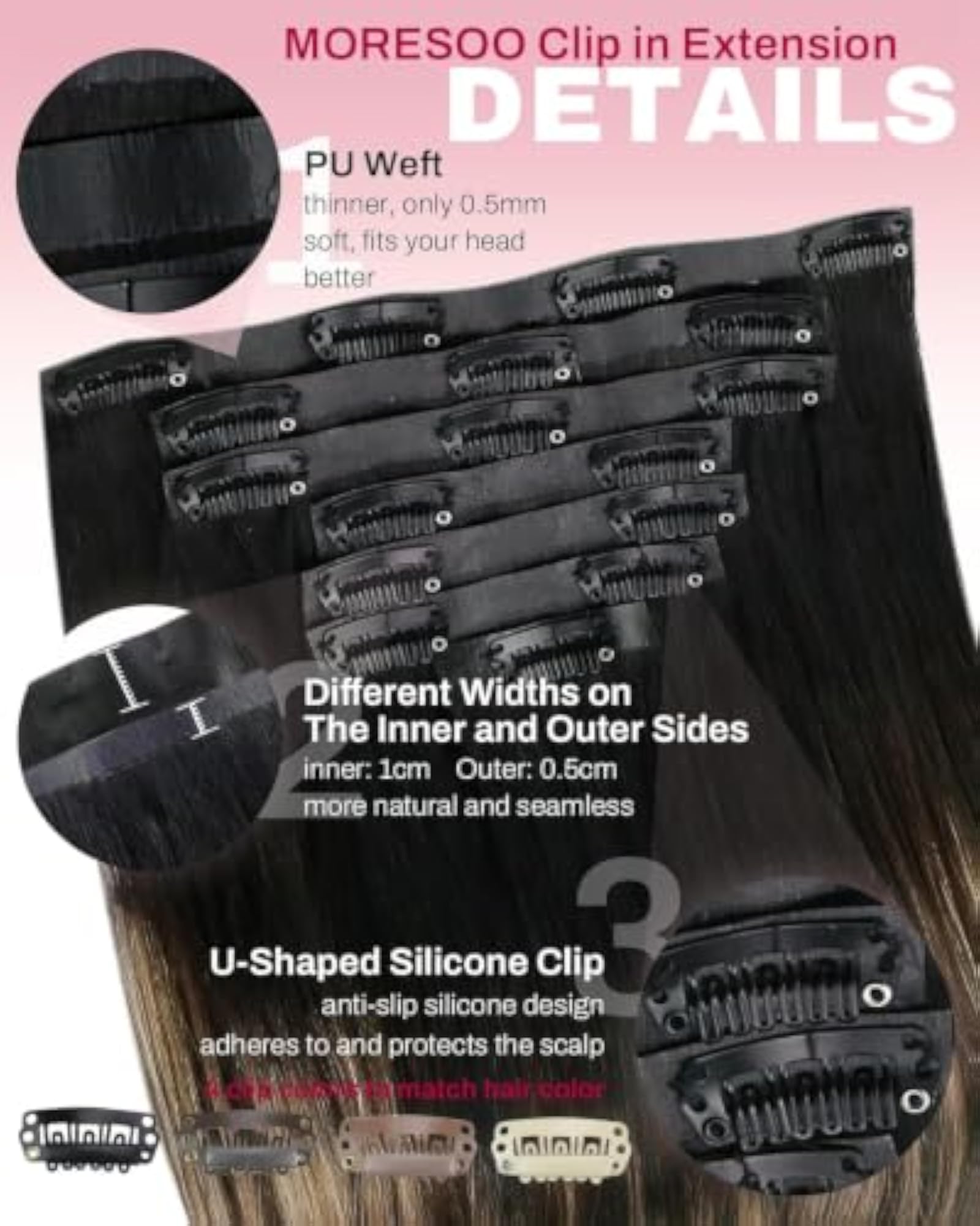 Women's Clip-in Human Hair Extensions, 22 Inch Seamless