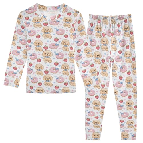 ALAZA Dog Donuts Strawberry 2 Piece Pajama Set Long Sleeve Top and Pants Sleepwear Unisex