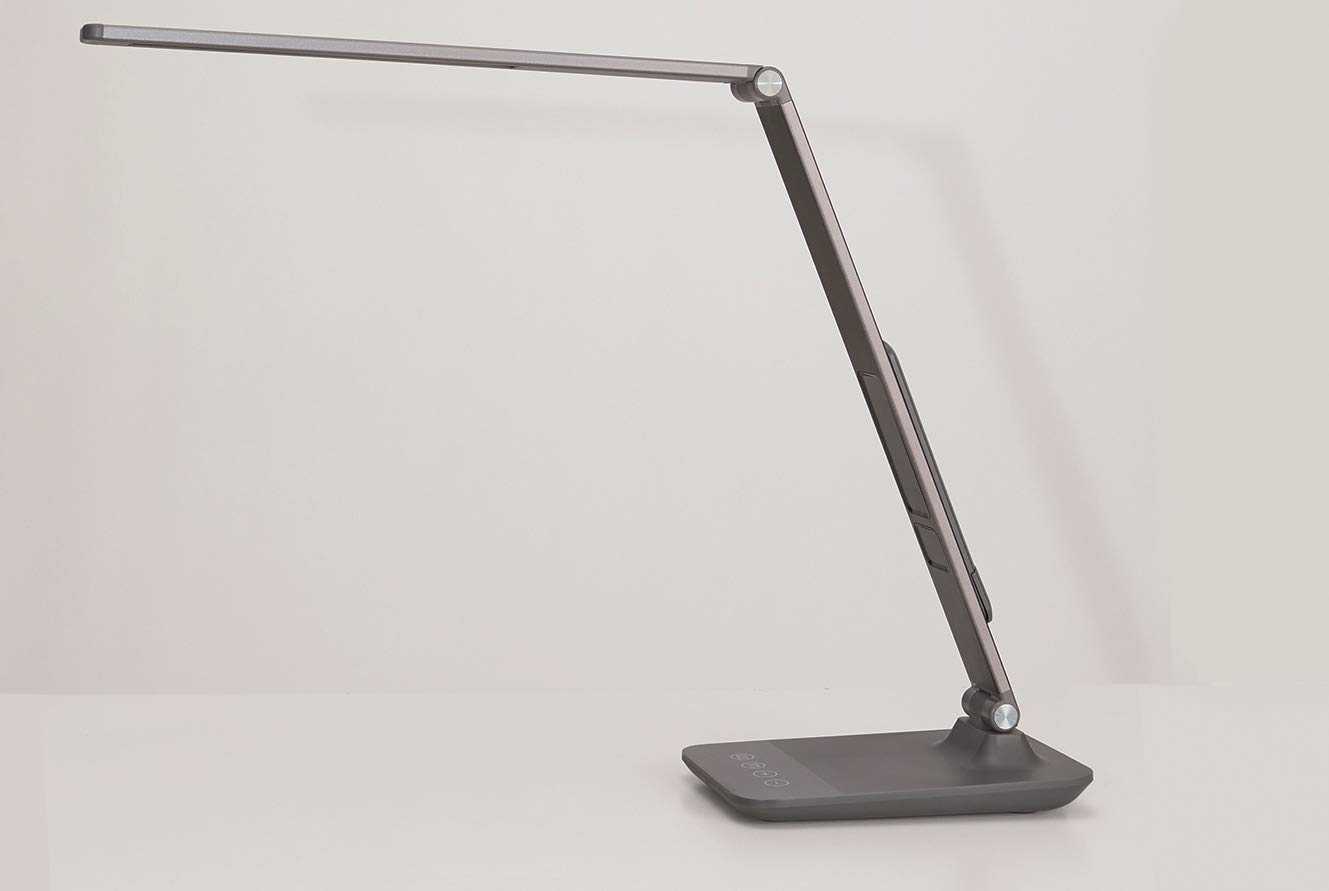 ALBA LEDVIVA N Aluminium + ABS Schreibtischlampe LED mit integriertem USB-Port + Multifunktional, Grau Anthrazit