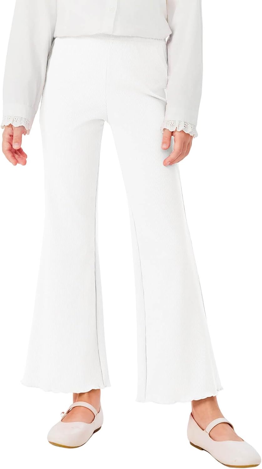 Haloumoning Girls Pants Kids Ribbed Flare Pants High Waist Bell Bottoms 4-12 Years Haloumoning Girls Pants Kids Ribbed Flare Pants High Waist Bell Bottoms 4-12 Years
