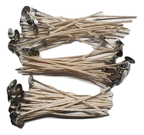 "20 Pre waxed Wicks 120mm Long for Soy, Soya, Natural Candles/Containers 25-100mm with Sustainers. (ECO16-100-120mm)"