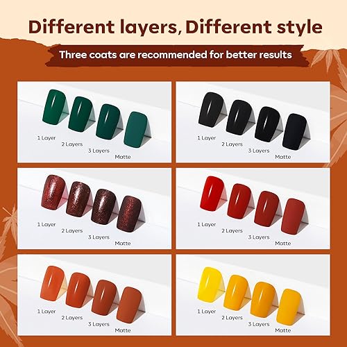 Image of modelones Fall Nail Polish, 6 Colors Orange Black Quick Dry Nail Polish Set