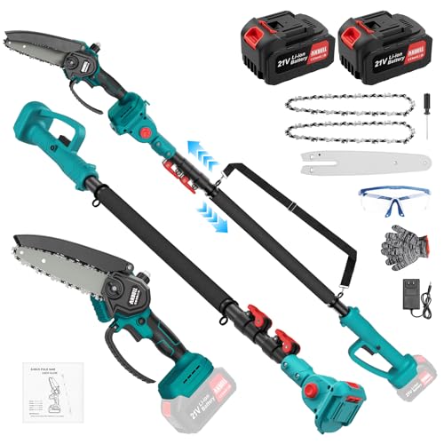 2-in-1 Akku Hochentaster & 6 Zoll Mini Kettensäge mit Teleskopstange bis 4,8 m, 800W bürstenloser Motor, Astsäge mit 2×4000mAh Akkus, kompatibel mit Makita 18V Akku, ideal zur Baum- und Gartenpflege 2-in-1 Akku Hochentaster & 6 Zoll Mini Kettensäge mit Teleskopstange bis 4,8 m, 800W bürstenloser Motor, Astsäge mit 2×4000mAh Akkus, kompatibel mit Makita 18V Akku, ideal zur Baum- und Gartenpflege