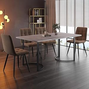 YCYDHDM Eettafel met 4 stoelen, eettafel set met fluwelen eetstoel, keukentafelset voor 4 personen, eetgroep met grijs MDF tafelblad voor keuken, eetkamer en woonkamer, zwart