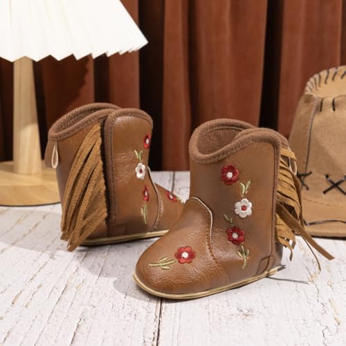 Image of Meckior Baby Girls Cowboy Tassel Boots Side Zipper Moccasins Soft Bottom Non-Slip Toddler Shoe