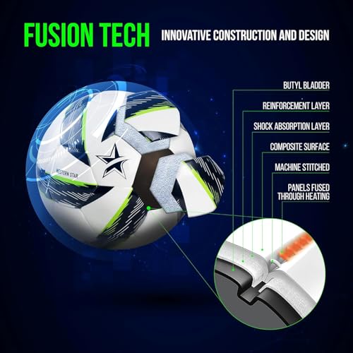 Image of Western Star Soccer Ball Size 4 and Size 5 - Thermo Bonded Construction with Reinforced Seams - Durable Design - Designed for Training & Matches - Performance Soccer Ball Quality - Professional Series