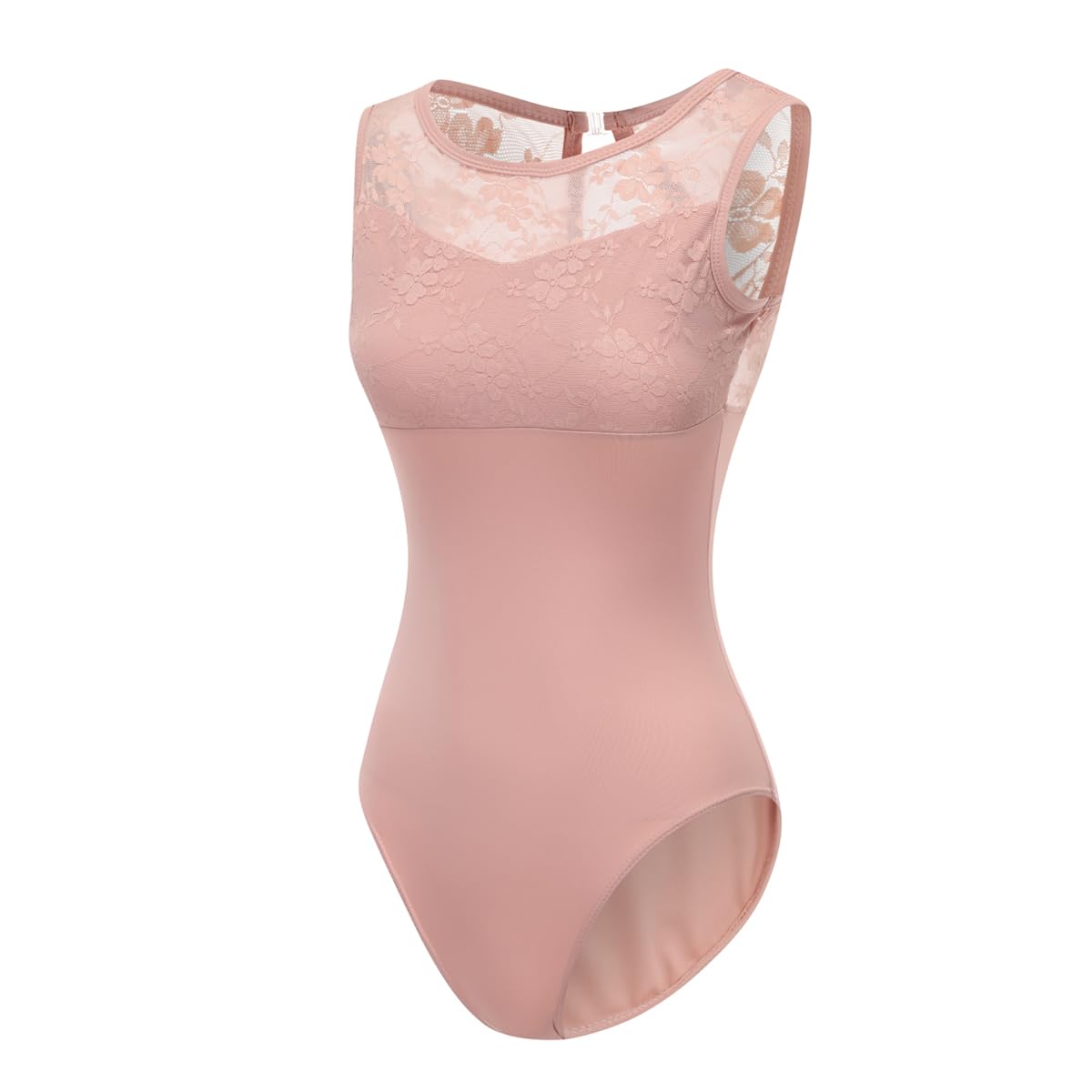 Lanbodance Women's Sleeveless Lace Ballet Leotards for Dance Gymnastics Outfits, Pink Lace, Large