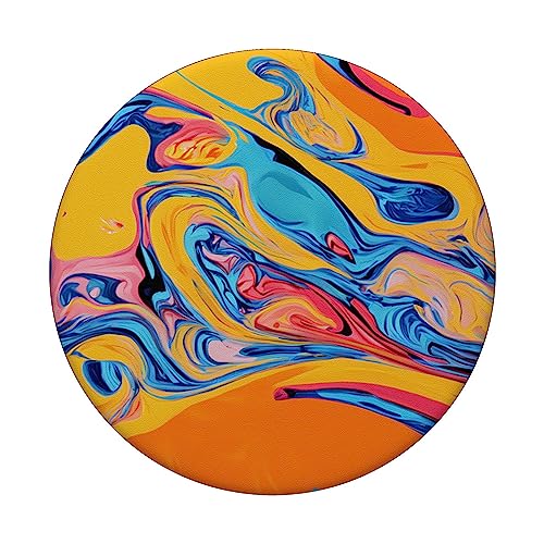 Colorful Abstract Pattern with Blue Yellow and Orange #202 PopSockets Swappable PopGrip, Black - Image 3