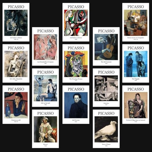 Image of Pablo Picasso Poster | Pablo Picasso Paintings Polaroids | Aesthetic 15 Mini Posters (8.6 x 6 cm) | Posters of Picasso's The Old Guitarist, The Weeping Woman, Girl Before Mirror and more | Picasso Poster